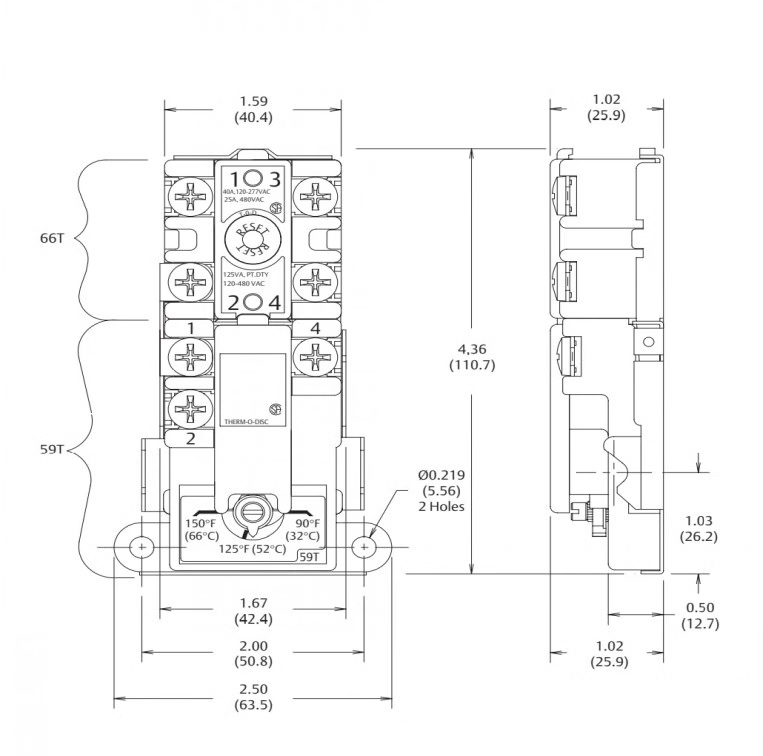 Rheem thermostat 59T dimension